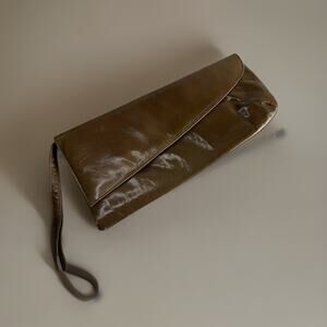 Vintage Charles Jourdan Women's Clutch Handbag Patent Leather Olive Green France